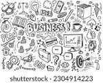 Business doodles, vector hand drawn sketch on white paper