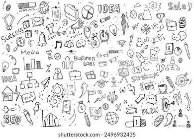 Business doodles, vector hand drawn sketch on white paper