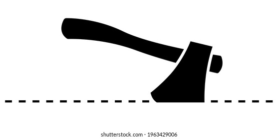 business dotted line with axe icon. Coupon, voucher scissors. Flat cartoon vector cutting sign. Scissors for cuttifng illustration symbol. scissors cut lines, paper cut symbol template. Silhouette