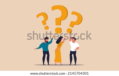 Business doubt and think for question job. Woman suspicion and advice work for asking answer vector illustration concept. Pursuit idea mark and uncertainty determination. Doubtful information people
