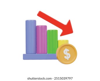 Business down icon 3d render illustration