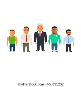 Business Dressed and Casual Dressed People standing on white background Cartoon Characters. Vector illustration