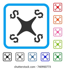 Business Drone icon. Flat gray iconic symbol inside a light blue rounded squared frame. Black, gray, green, blue, red, orange color additional versions of Business Drone vector.