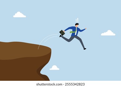 Business dumb, careless entrepreneur leaps from the cliff, ending his own life. 