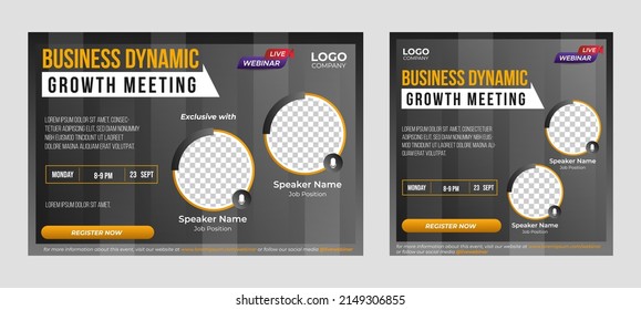 Business dynamic growth live webinar banner invitation and social media post template. Business webinar invitation design