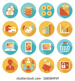 Business and E Commerce Icons Set, Marketing Banking Finance and Money