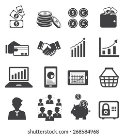 Business and E Commerce Mono Icons Set, Business Marketing Banking Finance and Money