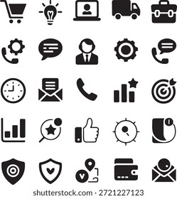 Business e E commerce Silhueta Vetor Ícone Set para Design de IU Web Profissional