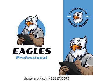 Business Eagle Mascot Logo Design. Professional and friendly Eagle mascot wearing a suit, representing the ideal employee for corporate branding and marketing