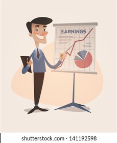 Business earnings graphic grown up. Retro style vector illustration