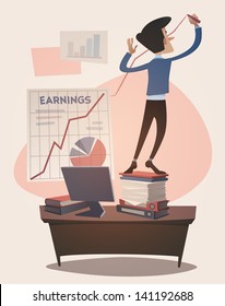 Business earnings graphic grown up. Retro style vector illustration