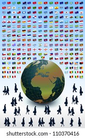 Business Earth, people and flags. Vector