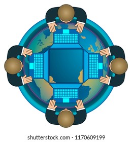 Business and Earth. Vector illustration of people who communicate on planet Earth.