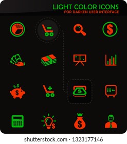 Business easy color vector icons on darken background for user interface design