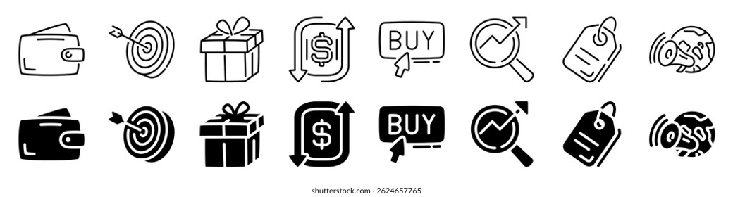 Business and e-commerce icon set. Linear and silhouette style.