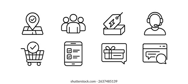 Business and e-commerce line icon set. shopping, customer service, payment icons collection