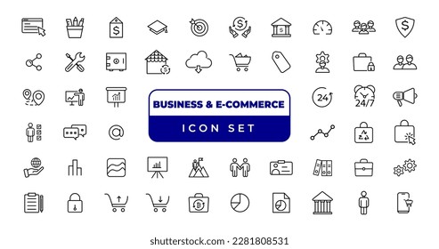  Business, E-Commerce and  Shopping thin line icons set. E-Commerce, Shop, Online Shopping Editable Stroke icons collection. Shoppind symbols set.