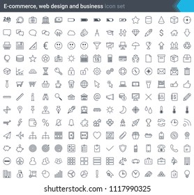 Business, e-commerce, web and shopping icons set in modern style isolated on white background. Stroke icons.