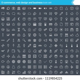 Business, e-commerce, web and shopping icons set in modern style isolated on dark background. Stroke icons.