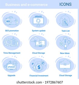 Business and e-commerce.A set of web icons in the style of thin contours.A collection of various icons for web design. Vector illustration.