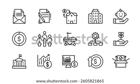 Business Economic Development line icon set. Entrepreneurship, containing business, economic stimulus, trade expansion, sustainable Development,  outline icon collection. UI thin outline icon pack