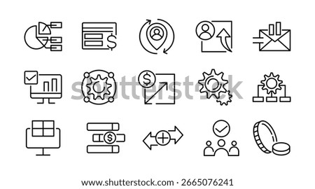 Business Economic Development line icon set. Office management, finance, containing business, economic stimulus, trade expansion, sustainable development line icon set. Ui thin line icon pack.