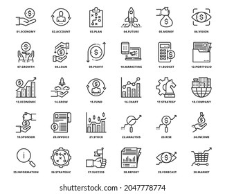 Iconos de línea económica, Pixel Perfect Design Simple Set Para Utilizar En El Sitio Web Gráficos Infografías De Logotipos, Mejor Calidad Símbolo Colección Icono Ilustración De Icono 