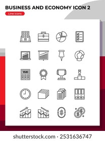 Business and Economy line icon set. Icon of money, office, award, chart. Vector line icons illustrations isolated on white transparent background