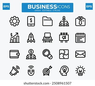 Business Editable Icons set. Vector illustration in modern thin line style of business related icons: teamwork  documents  devices  and more. and infographics for mobile apps.