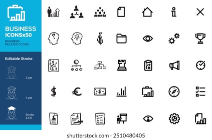 Business Editable Icons set. Vector illustration in modern thin line style of business related icons: teamwork, documents, devices, and more. Pictograms and infographics for mobile apps.