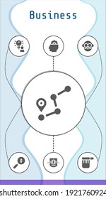 business editable infographic template with icons of Idea, Leipzig, Setting, Search, Bag, Avatar, Route