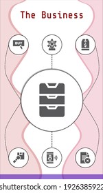 the business editable infographic template with icons of Buy, London eye, Tag, Package, Folder, Smartphone, Inbox