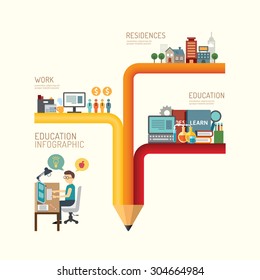 Business Education Concept Infographic Pencil Step To Successful Icons Flat Design,vector Illustration