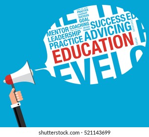 Business education concept with megaphone, vector illustration