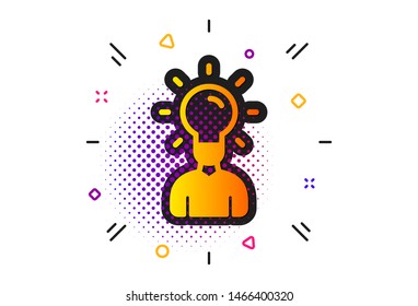 Business or Education concept sign. Halftone circles pattern. Human silhouette with Idea lamp icon. Classic flat education icon. Vector