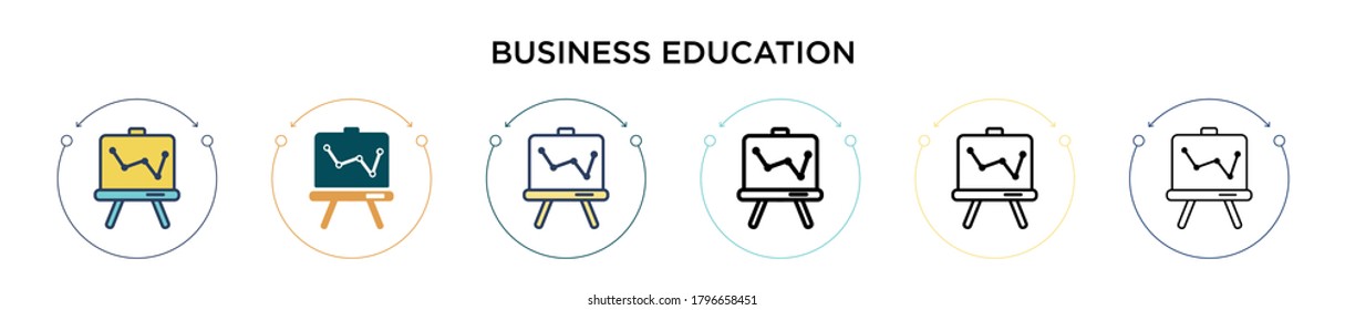 Business education icon in filled, thin line, outline and stroke style. Vector illustration of two colored and black business education vector icons designs can be used for mobile, ui, web