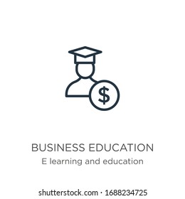 Business education icon. Thin linear business education outline icon isolated on white background from e learning and education collection. Line vector sign, symbol for web and mobile