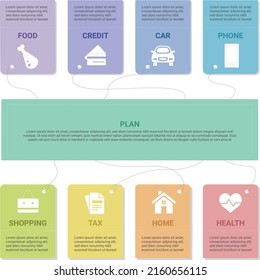 Business and education infographic thin line connect with square design with icons and 8 option color and way. Vector illustration. 