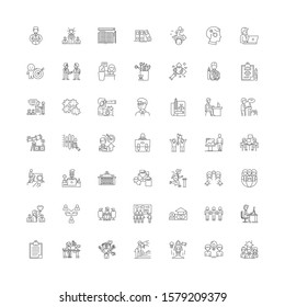 Business education linear icons, signs, symbols vector line illustration set