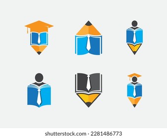 Business Education Logo Concept icon sign symbol Element Design. Book Tie, E-book, Graduation, Education, Courses, Book Store and Academy Logotype. Vector illustration template