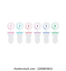 business, education, magazine, annual report, internet information template. colored indicator circles informational template. six steps infographic template