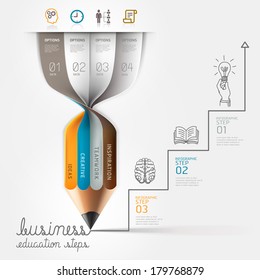 Business education pencil Infographics step option. Vector illustration. can be used for workflow layout, banner, diagram, number options, step up options, web design.