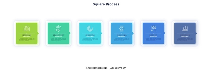 Business education rectangular process infographic chart template design. Employee development infochart with thin line icons. Business flowchart. Instructional graphics with 6 steps for banners