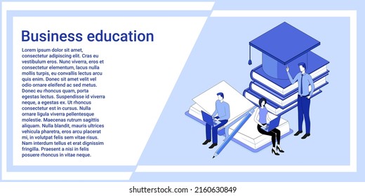 Business Education.People Take Professional Development Courses, Online Training And Distance Learning.An Illustration In The Style Of The Landing Page Is Blue.