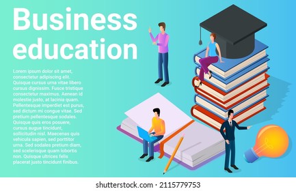 Business education.Professional development of new employees.Online courses for businessmen.Poster in business style.Flat vector illustration.