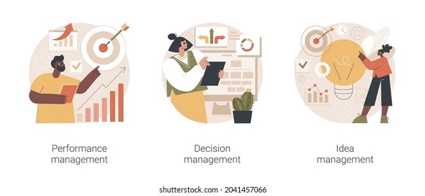 Business efficiency abstract concept vector illustration set. Performance management, decision-making, new idea development, employee productivity, enterprise analysis software abstract metaphor.