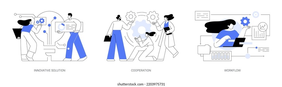 Business Efficiency Abstract Concept Vector Illustration Set. Innovative Solution, Cooperation And Workflow, Idea Management And Productivity Software, Team Communication, Teamwork Abstract Metaphor.