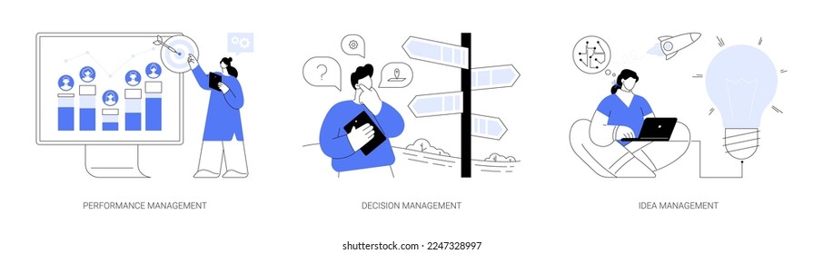 Business efficiency abstract concept vector illustration set. Performance management, decision-making, new idea development, employee productivity, enterprise analysis software abstract metaphor.