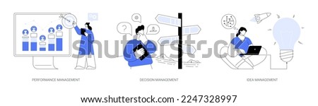 Business efficiency abstract concept vector illustration set. Performance management, decision-making, new idea development, employee productivity, enterprise analysis software abstract metaphor.