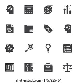 Business efficiency vector icons set, business productivity modern solid symbol collection, filled style pictogram pack. Signs, logo illustration. Set includes icons as time management, grow chart